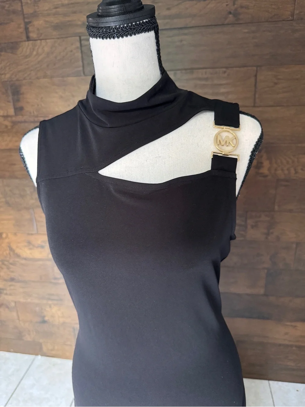 Michael Kors Black Sleeveless Maxi Dress with Gold-Tone Accent